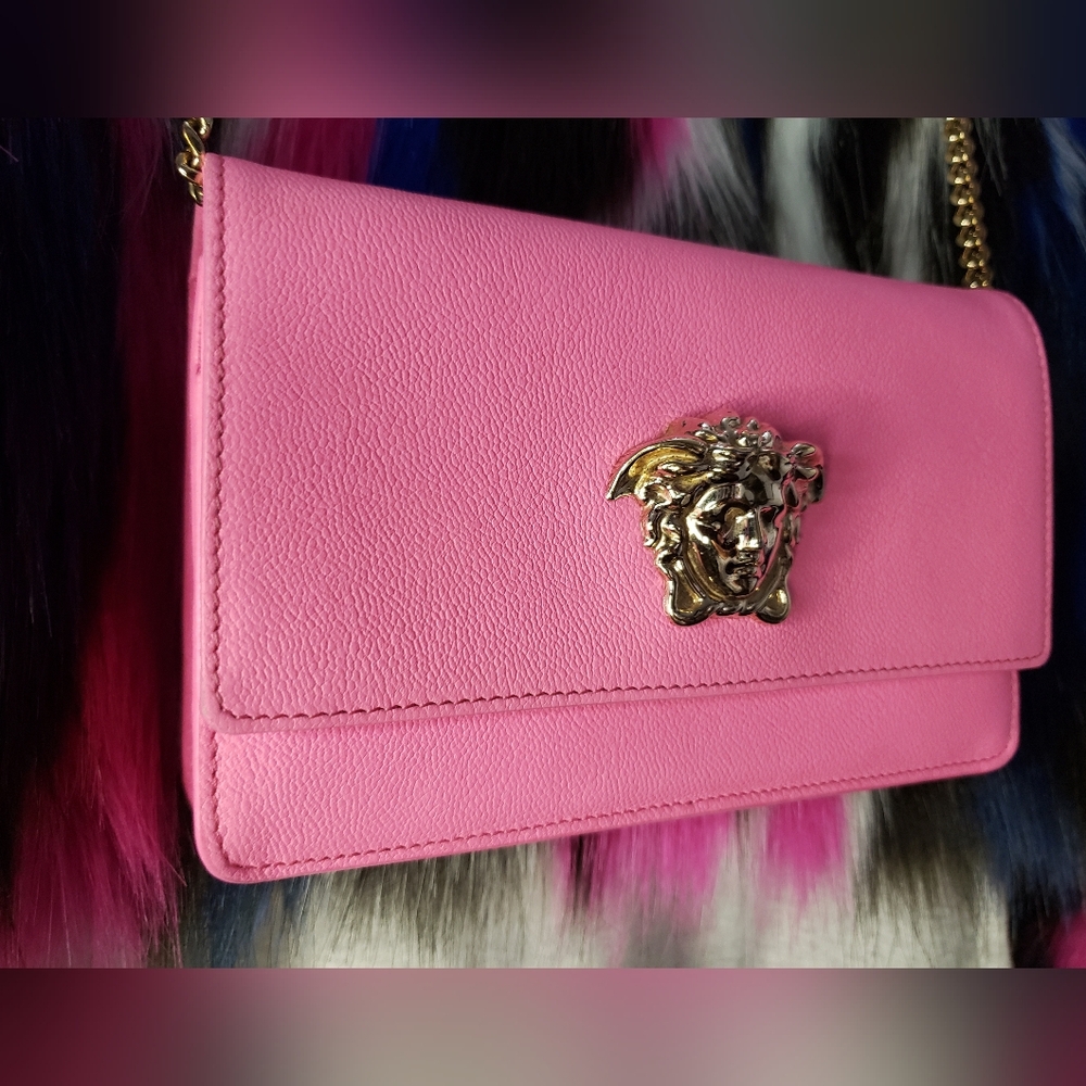 Versace Grained Calfskin Palazzo Chain Bag Crossbody  Shoulder  Pink Barbie - Picture 4 of 17